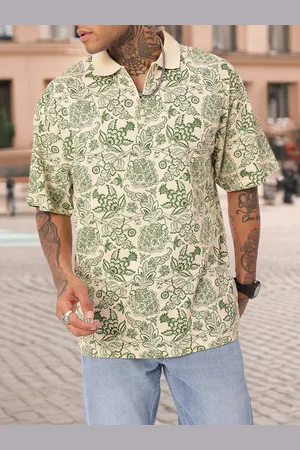Kook N Keech Indie Touch Floral Printed Polo Collar Oversized T-shirt
