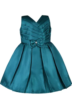 Wish Karo Baby Girls V-Neck Knee Length Satin Fit & Flare Dress
