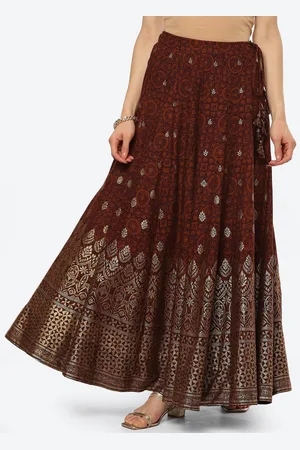 Biba Women Brown & Gold-Toned Ethnic Motifs Printed Maxi Skirt