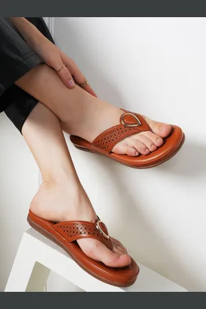 Mast & Harbour Women Textured T-Strap Flats with Laser Cuts
