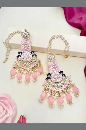 ABDESIGNS Gold-Plated Meenakari Kundan Studded & Beaded Drop Earrings