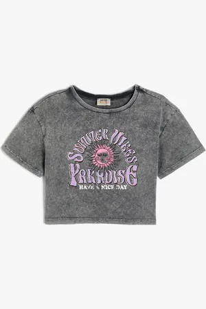 Koton Girls Typography Printed Round Neck Short Sleeves Cotton T-shirt