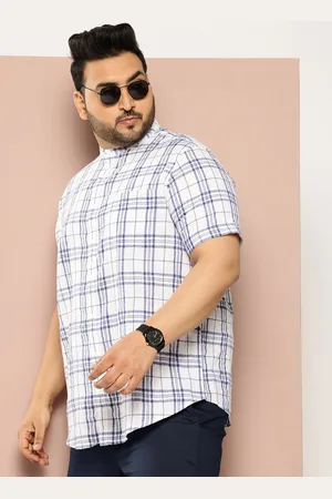 Sztori Men Plus Size Checked Mandarin Collar Casual Shirt