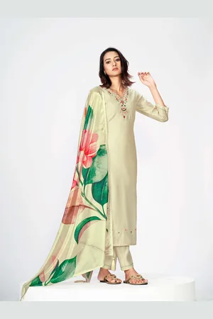 Orus Women Embroidered Regular Thread Work Pure Silk Kurta with Trousers & With Dupatta