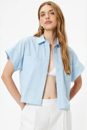 Koton Women Spread Collar Solid Cotton Casual Shirt