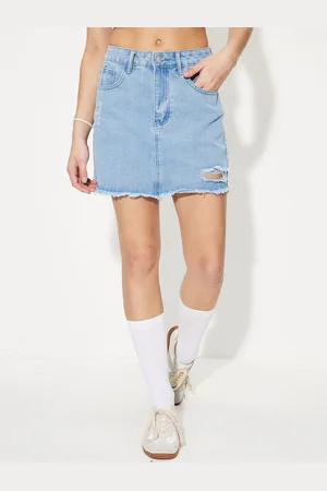 Stylecast Denim Straight Fit Distressed Denim Skirt