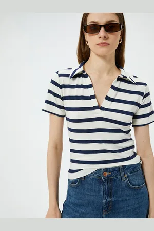 Koton Women Striped Polo Collar T-shirt
