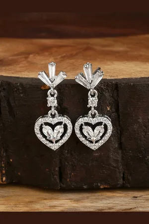 HOT AND BOLD Silver-Toned Heart Shaped Drop Earrings