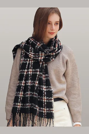 JC Collection Women Black & White Checked Scarf