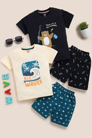 Toonyport Pack Of 2 Boys Graphic Printed Pure Cotton Top with Shorts