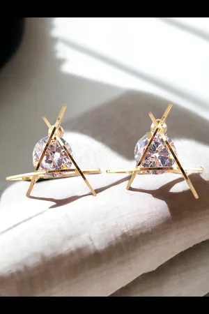 Lucky Jewellery Gold-Plated Cubic Zirconia Contemporary Studs Earrings