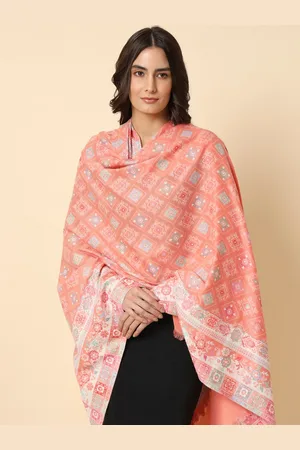 HERE&NOW Peach-Coloured Kaani Ethnic Motifs Woven Design Shawl