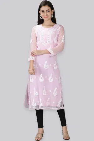 Seva Chikan Ethnic Motifs Embroidered Georgette Kurta With Slip