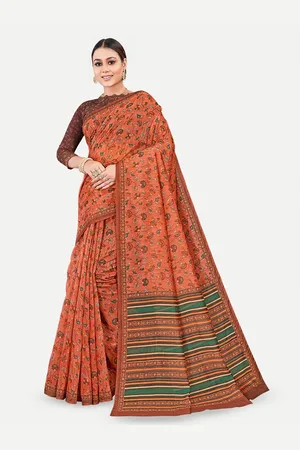TAVAS Floral Printed Silk Blend Chanderi Saree