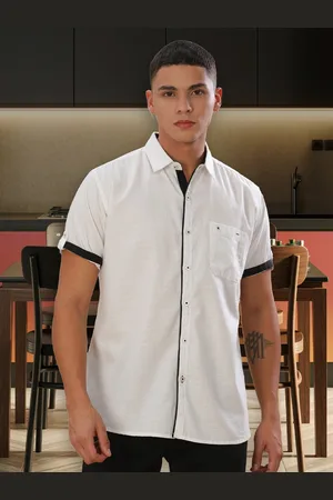 Kuons Avenue Men Smart Spread Collar Solid Cotton Linen Slim Fit Casual Shirt