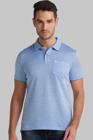 Parx Men Blue Printed Cotton Polo Collar T-shirt