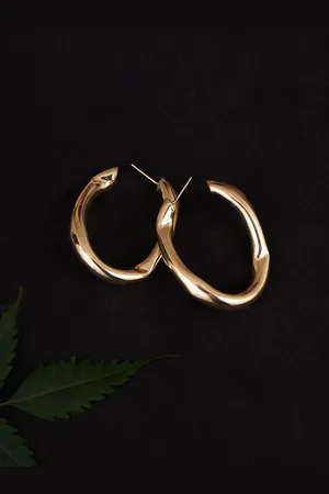 Adwitiya Collection Gold Plated Circular Shaped Half Hoop Earrings