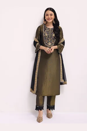 KALKI Fashion Sequin Embroidered Three-Quarter Sleeves Kurta with Trousers & With Dupatta