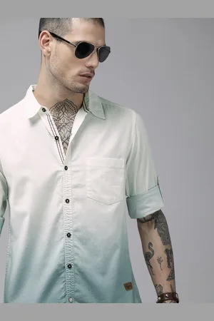 Roadster Men White Ombre Faded Pure Cotton Casual Shirt