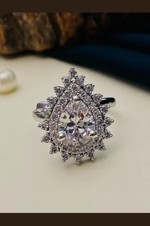 Anouk Silver-Plated White American Diamond Studded Finger Ring