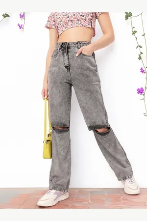 DressBerry Women Grunge Vibe Ripped Straight Jeans