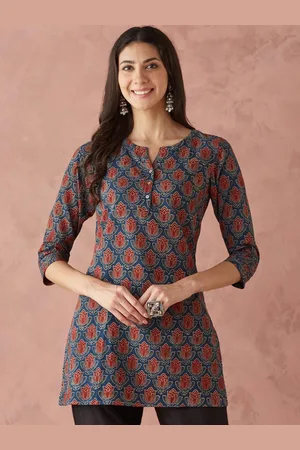 Fabindia Ethnic Motifs Printed Straight Pure Cotton Short Kurta