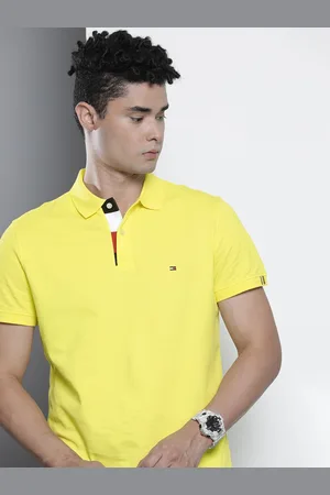 Tommy Hilfiger Men Yellow Pure Cotton Polo Collar T-shirt