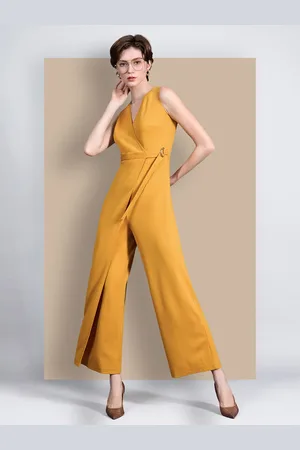 Chemistry Women V-Neck Sleeveless Solid Wrap Regular Length Work wear Jumpsuit