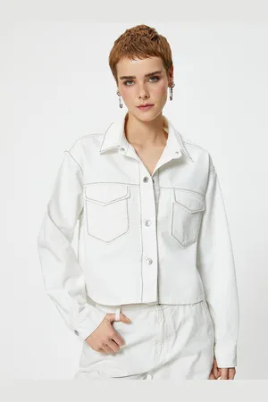 Koton Women Spread Collar Solid Cotton Casual Tailored Jacket