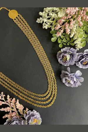 Digital Dress Room Gold-Plated Statement Kolhapuri Pohe Haar 4 Line Long Necklace