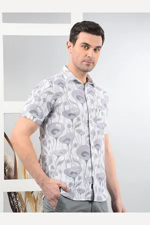 Crimsoune Club Men Classic Slim Fit Spread Collar Floral Printed Cotton Casual Shirt