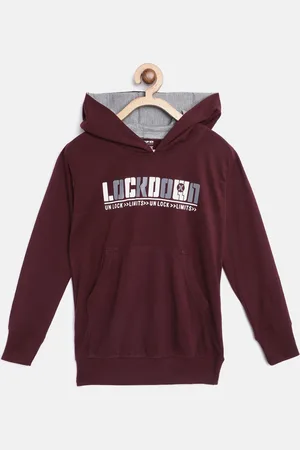 Chimprala Kids Maroon & Pink Typography Print Cotton Hooded Antimicrobial Sweatshirt