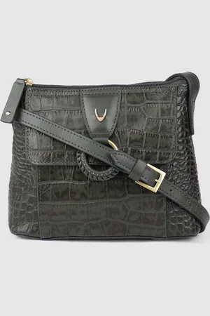 Hidesign Olive Green Animal Textured Leather Structured Sling Bag