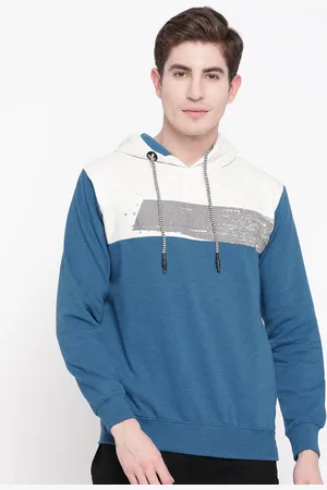 Duke Stardust Men Blue & Off-White Colourblocked Hooded Sweatshirt