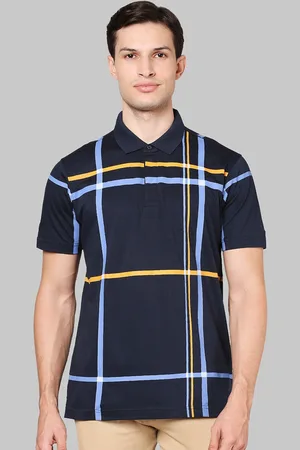 Park Avenue Men Blue & Yellow Printed Polo Collar Slim Fit Cotton T-shirt