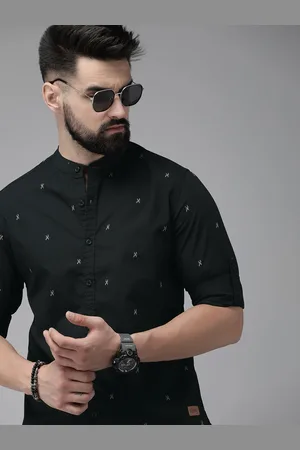 Roadster The Life Co. Geometric Printed Pure Cotton Band Collar Casual Shirt