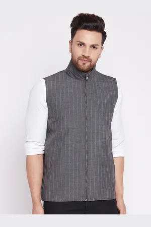 Even Men Charcoal White Striped Tailored Jacket