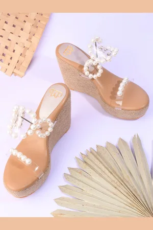 THE WHITE POLE Embellished Open Toe Wedges