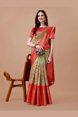 JustFashion Floral Printed Zari Art Silk Banarasi Saree