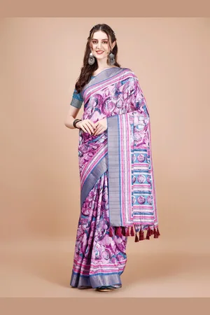JustFashion Abstract Printed Zari Silk Blend Tussar Saree
