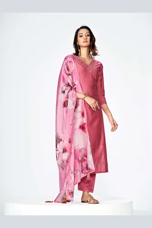 Orus Women Ethnic Motifs Embroidered Regular Thread Work Pure Silk Kurta with Trousers & With Dupatta