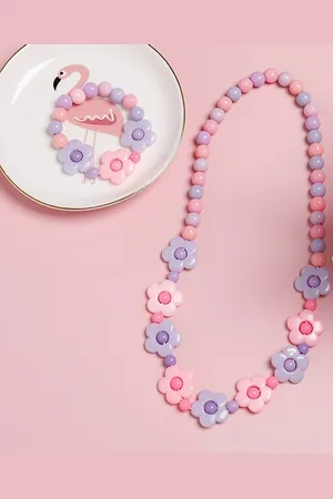 EL REGALO Girls Purple & Pink Necklace Bracelet Combo Set