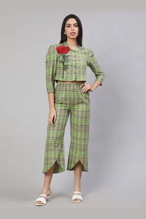 AKIMIA Checked Rose Applique Pure Cotton Top With Trousers