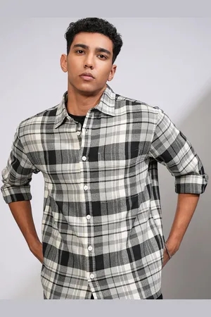 Highlander Men Spread Collar Tartan Checked Cotton Casual Shirt