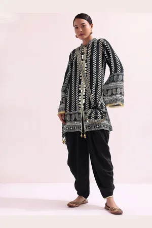 KALKI Fashion Floral Printed Sequinned Straight Kurta With Dhoti Pants
