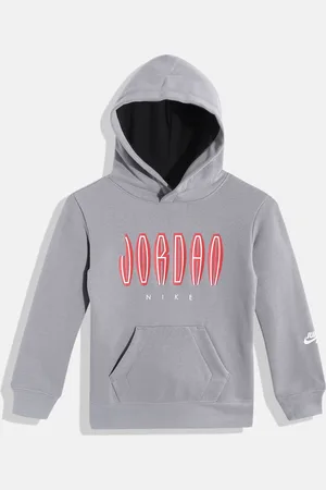Jordan Boys Grey & Red Printed Hooded Sweatshirt