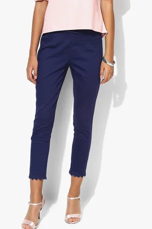 Rangriti Women Navy Slim Fit Cropped Trouser