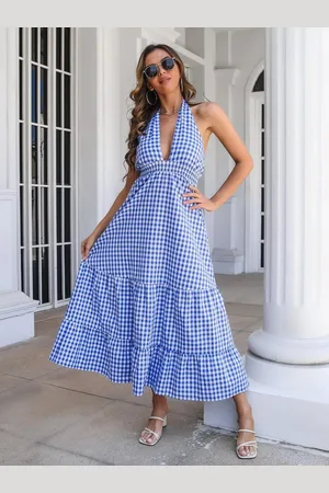 DressBerry Checked Halter Neck Layered Maxi Dress