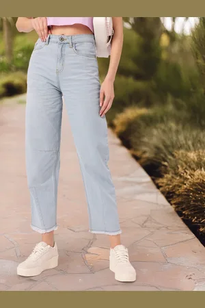 DressBerry Women Soft Vibe Slouchy Fit Light Fade Frayed Jeans