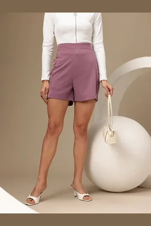 Chemistry Women Crepe High-Rise Shorts with Pin Tuck Detail